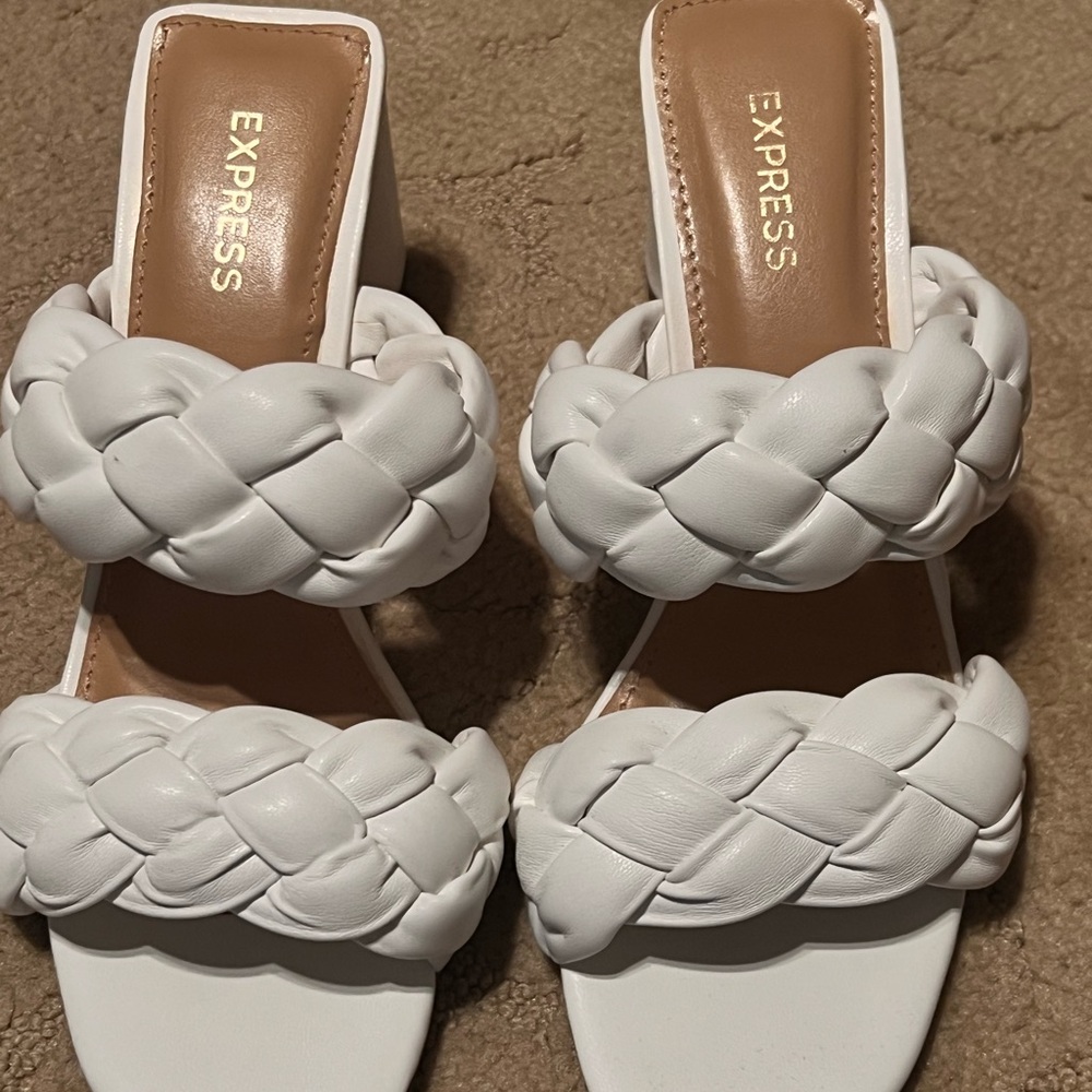 Express White Braided Double-Strap Slide Mules 6